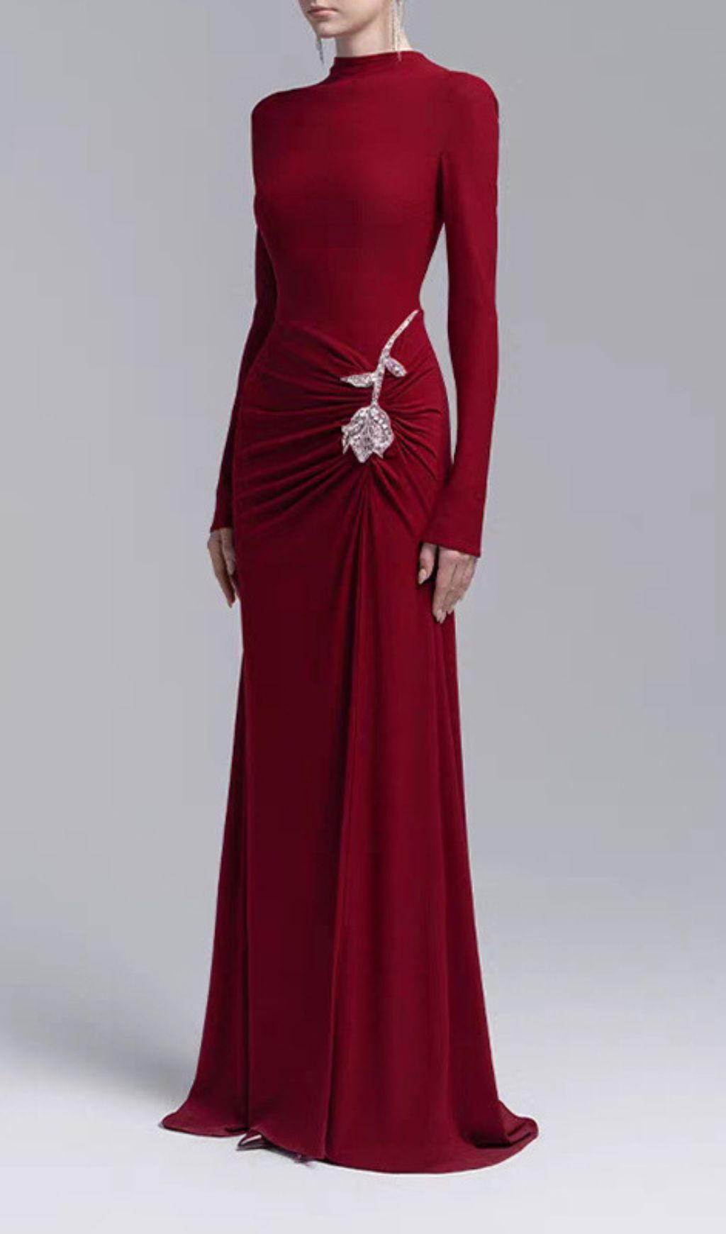 22c188e923bfccc90f5b541b7c0483ee.jpg Fashionslee Women Ikuko Flower Ruched Long Sleeve Maxi Dress