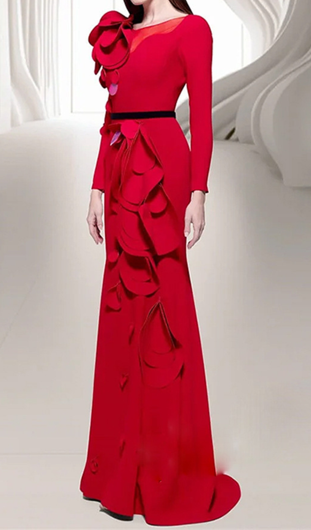 Fashionslee Women Dilan Red Long Sleeve Embellished Maxi Dress
