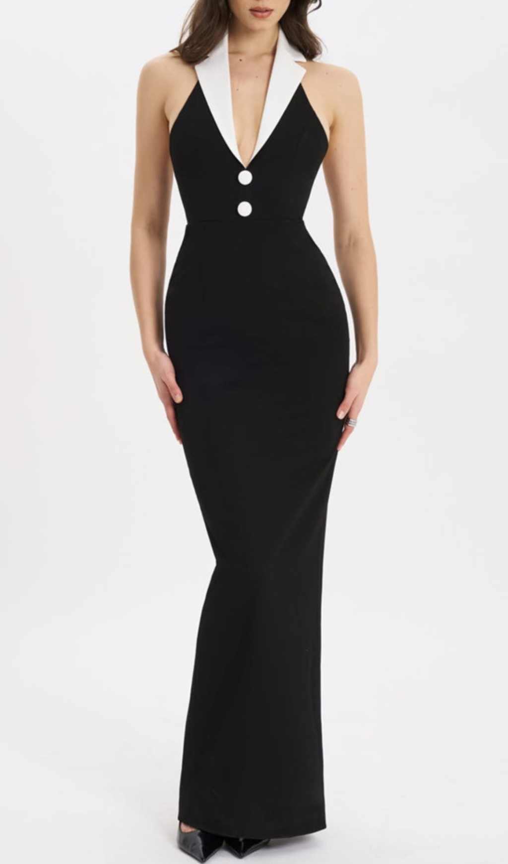 Fashionslee Women Gaetane Black Halter Bandage Maxi Dress