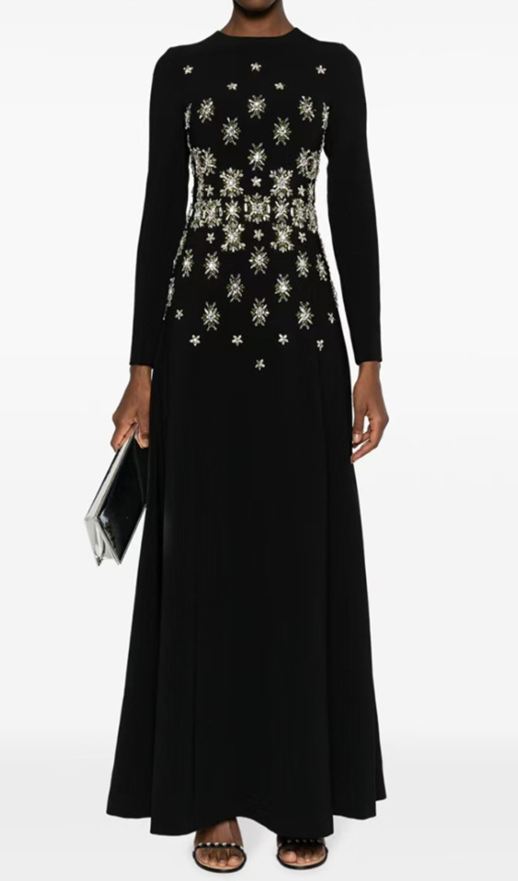 Fashionslee Women Dahl Black Long Sleeve Crystal Maxi Dress