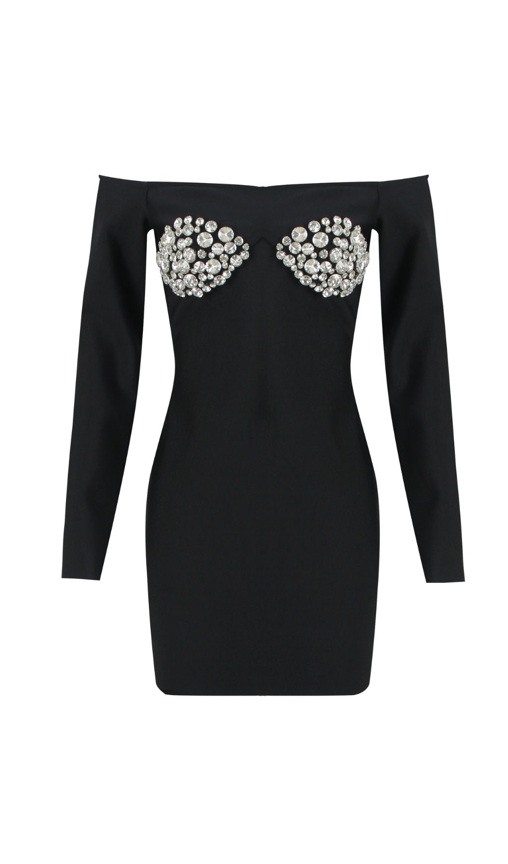22f36fc23140e0d4a57c12c779148a74.jpeg Fashionslee Women Black Off Shoulder Crystal Cup Mini Dress