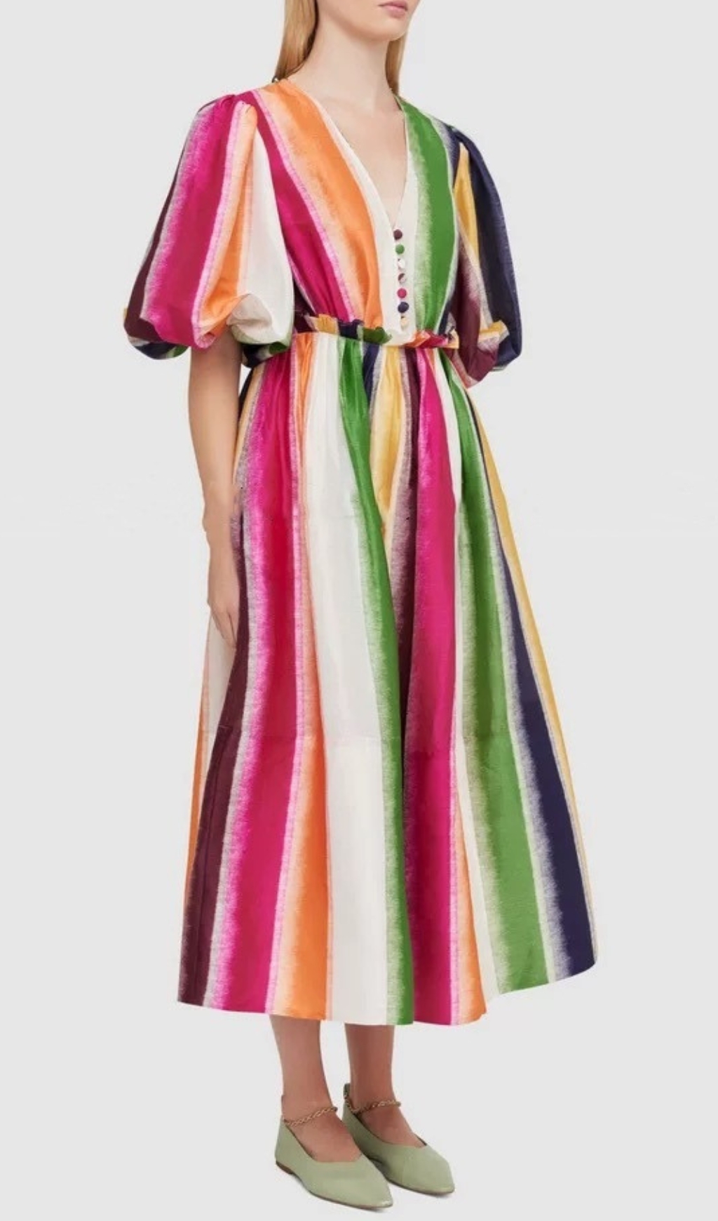 22f78fcceaf7da119a1da450ed7296c9.jpg Fashionslee Women Erix Colorful Puff-Sleeve Midi Dress