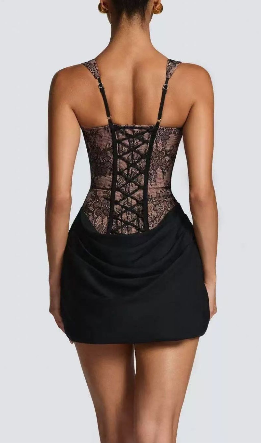 Fashionslee Women Katty Black Lace Corset Mini Dress