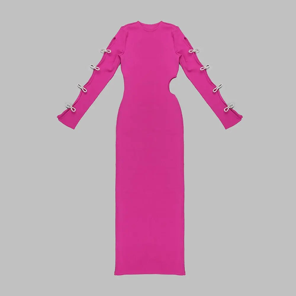 Fashionslee Women Bandage Cut Out Maxi Dress In Pink