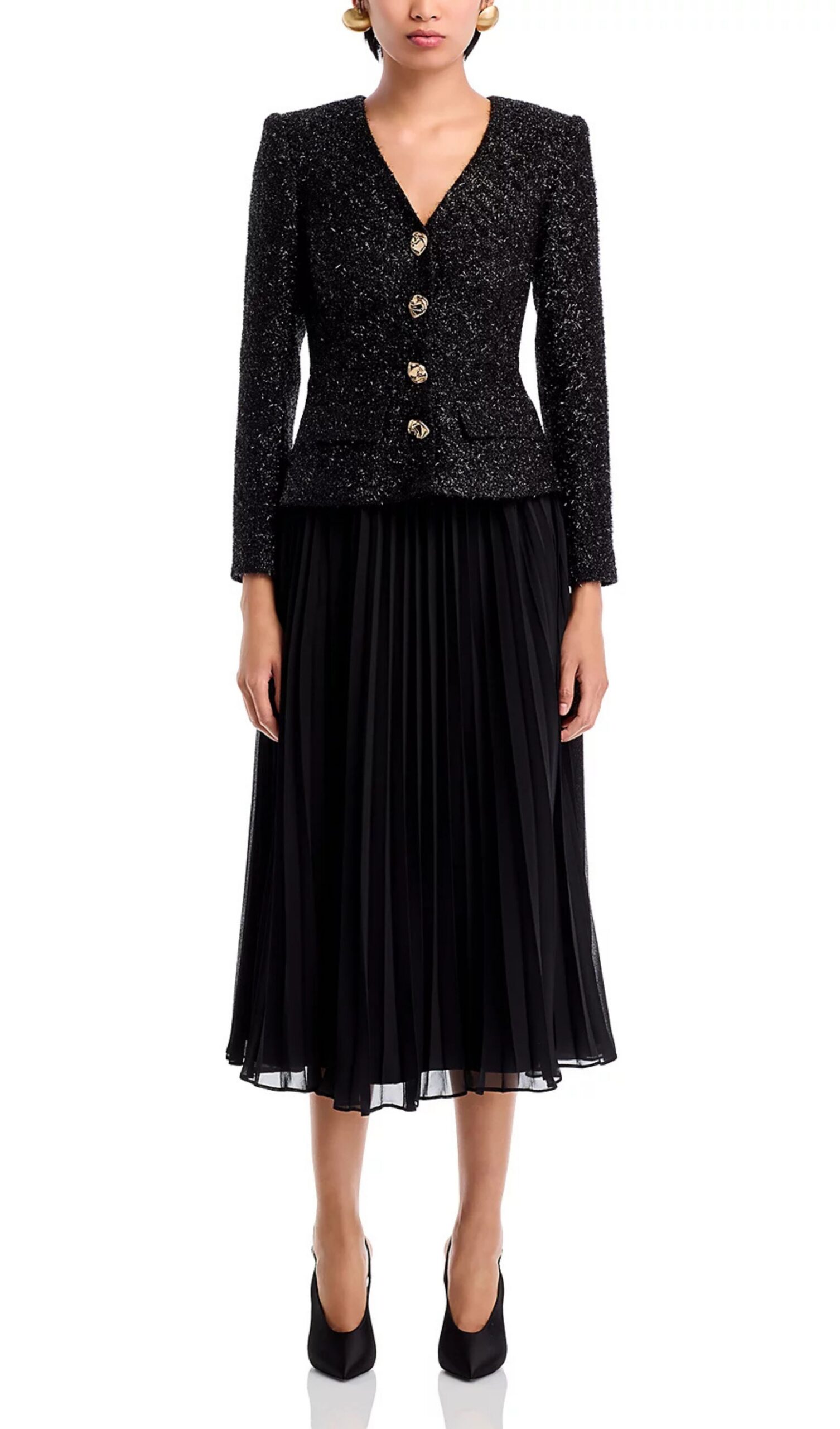 Fashionslee Women Tinsel Boucle Midi Dress