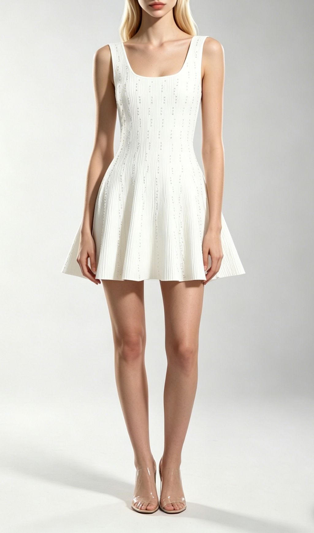 Fashionslee Women Kinneret White Sleeveless Beaded Knit Mini Dress
