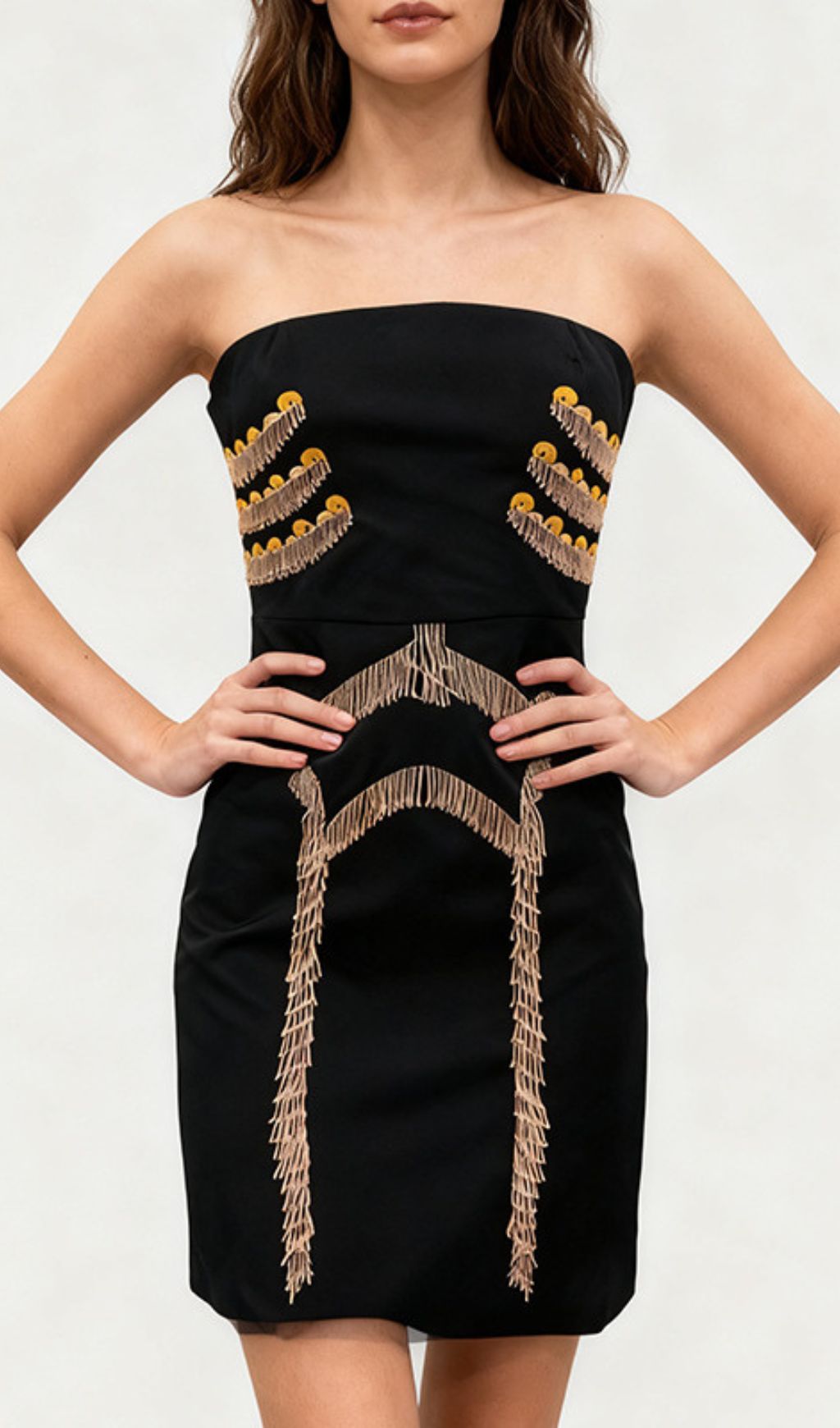 Fashionslee Women Julissa Black Strapless Tassel Mini Dress