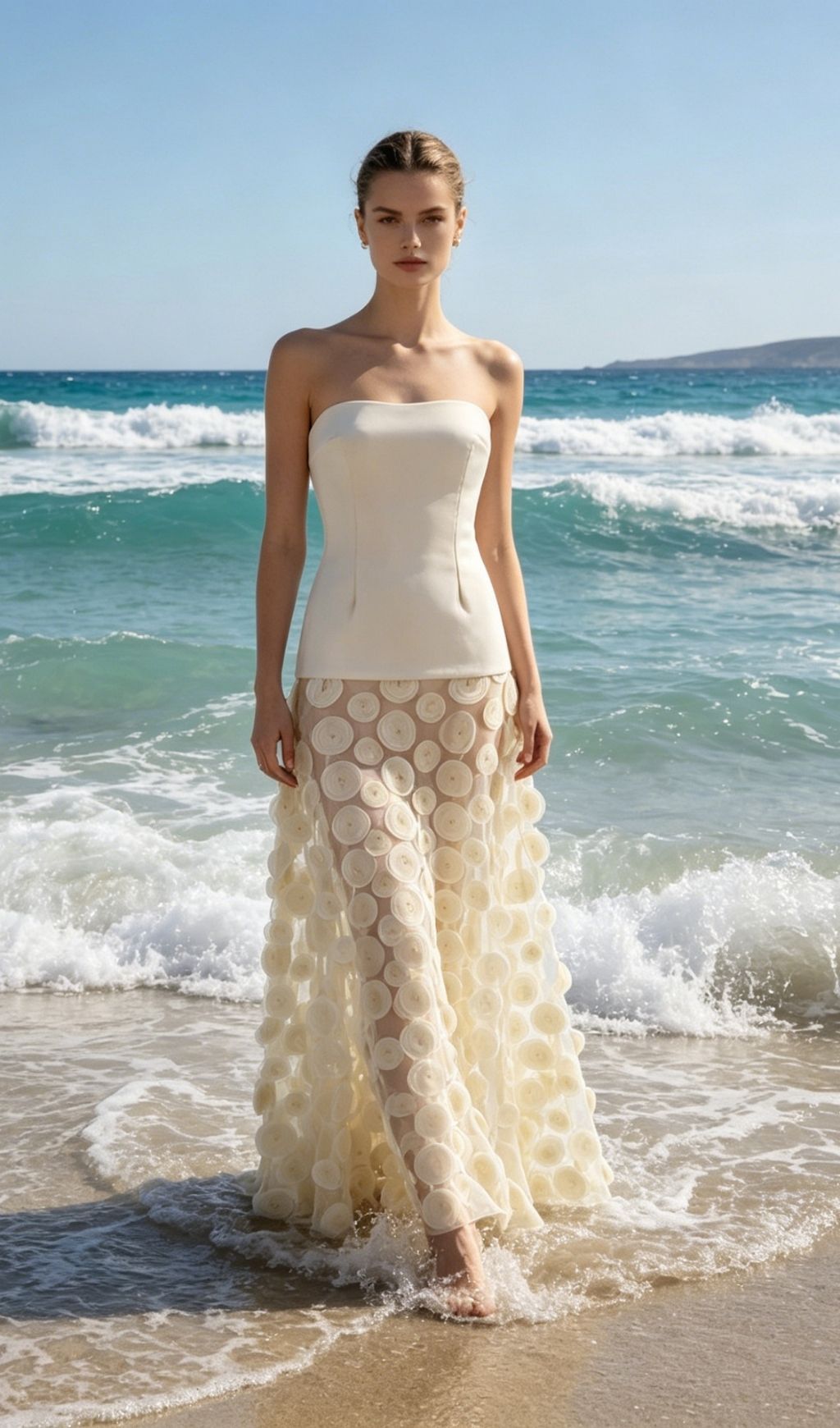 Fashionslee Women Keala Apricot Strapless Mesh Maxi Dress
