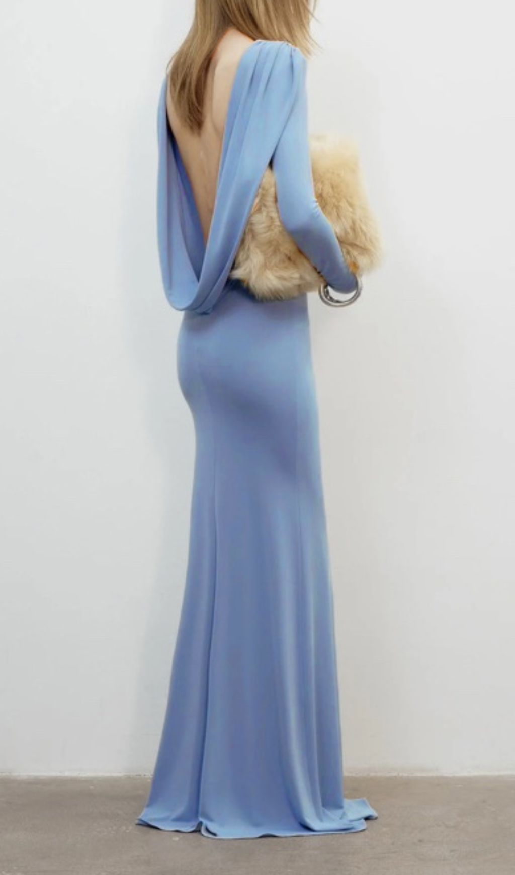 Fashionslee Women Isabis Blue Long Sleeve Backless Maxi Dress