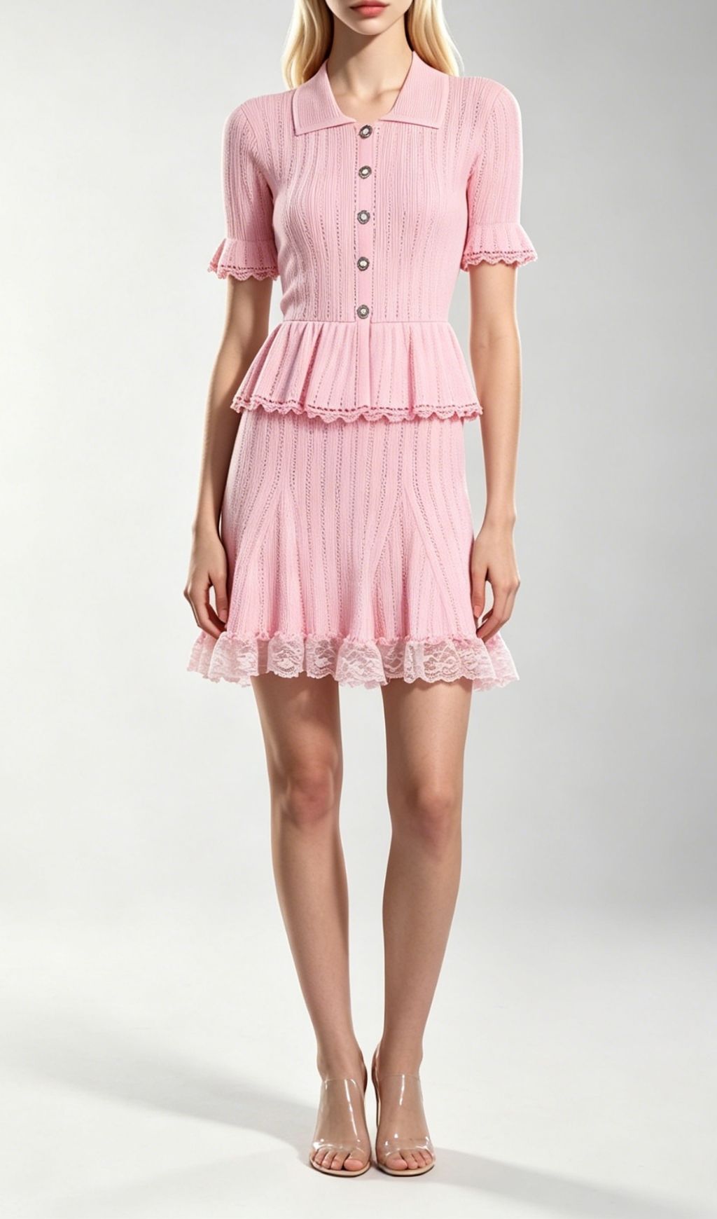 Fashionslee Women Khosrow Pink Lace Knit Mini Dress