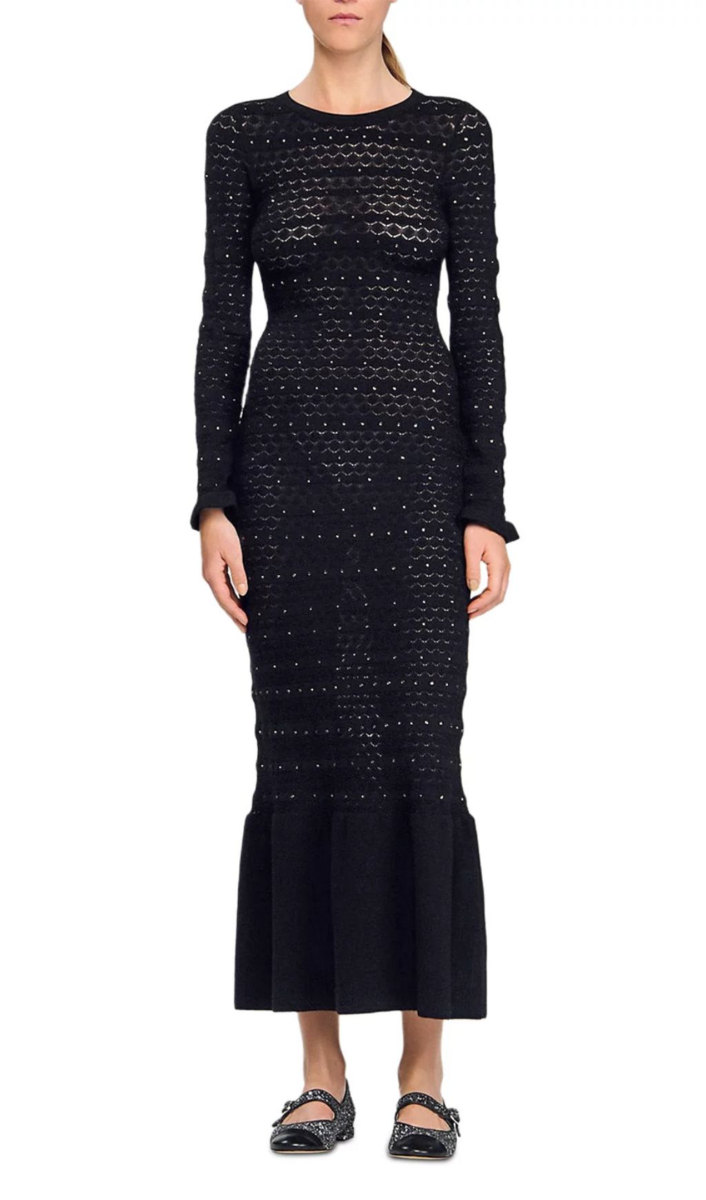 Fashionslee Women Rhinestone Knit Maxi Dress
