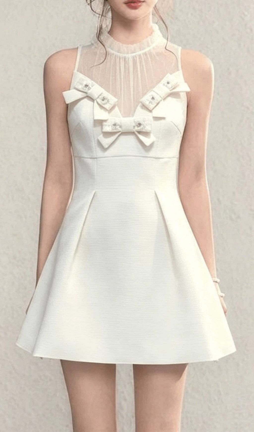 Fashionslee Women Kikkan White Bow Mesh Mini Dress