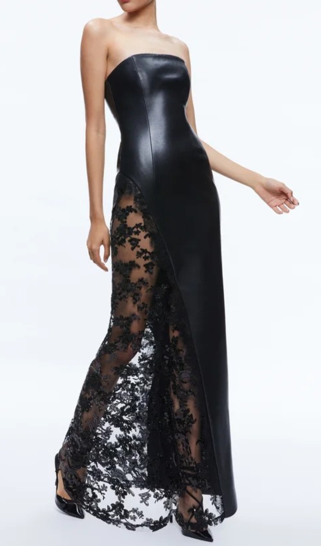 2404ab7311f19b23bfb7fe7271e3ac4e.jpg Fashionslee Women Caley Black Strapless Leather Lace Maxi Dress