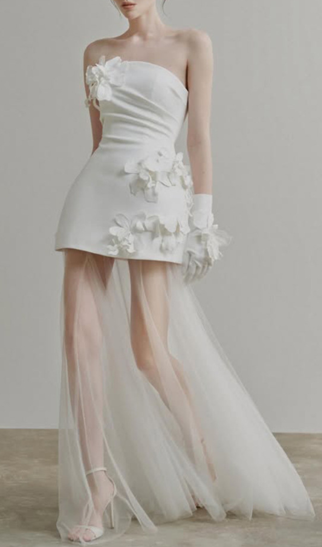 243eaefa30aed938a673bd3c55909812.jpg Fashionslee Women Doli White Strapless Flower Mesh Maxi Dress