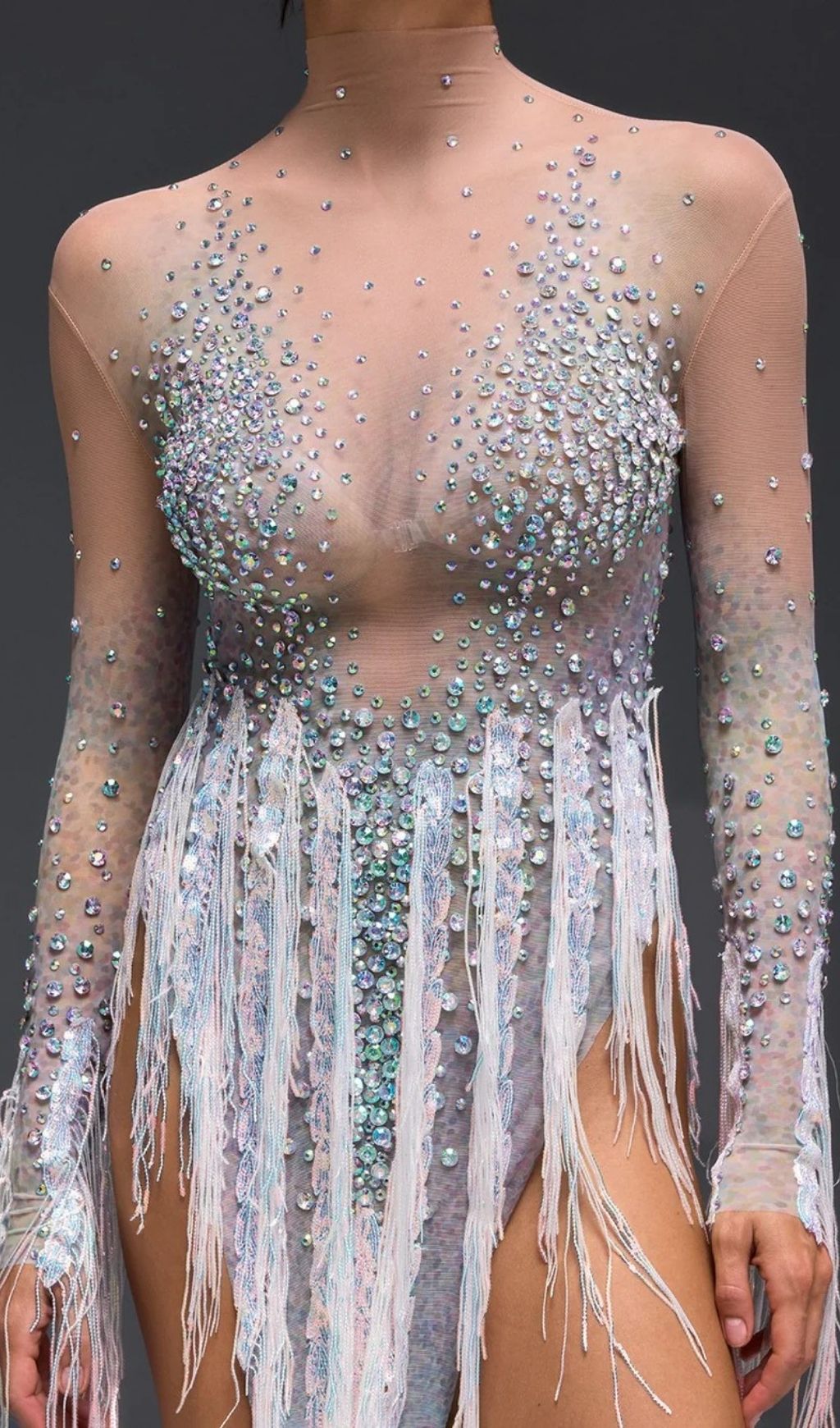 Fashionslee Women Morvayne Crystal Fringe Mesh Dress