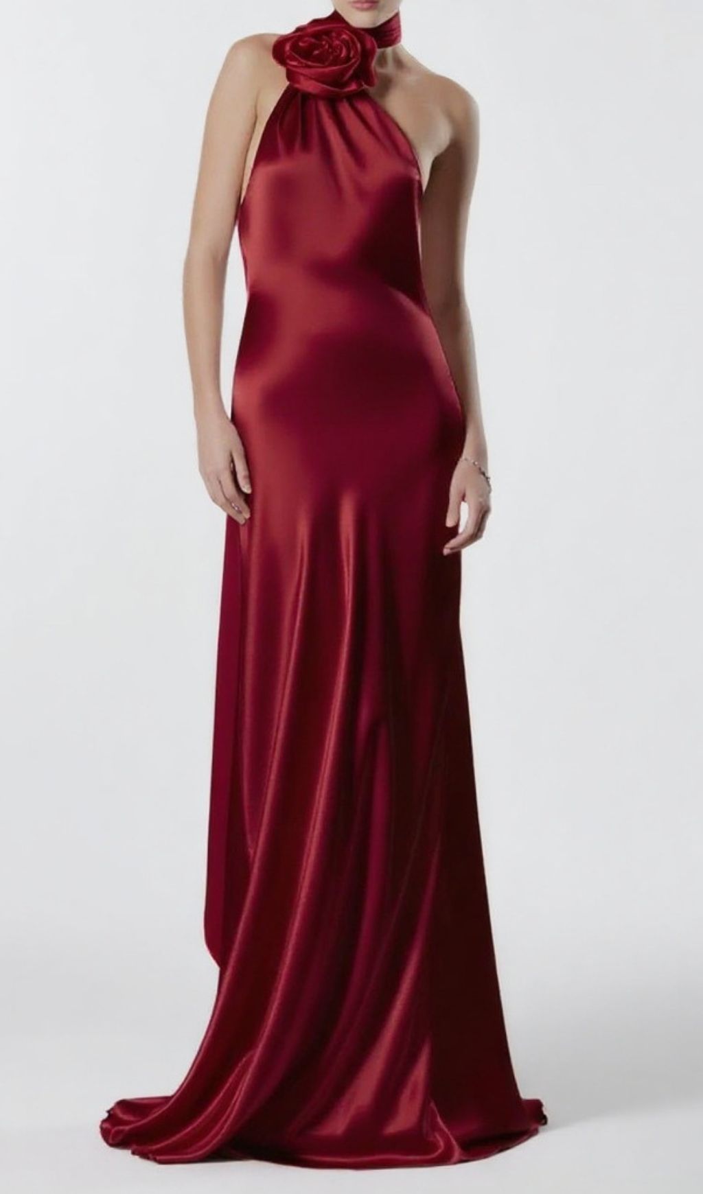 Fashionslee Women Carmelo Red Flower Halter Maxi Dress