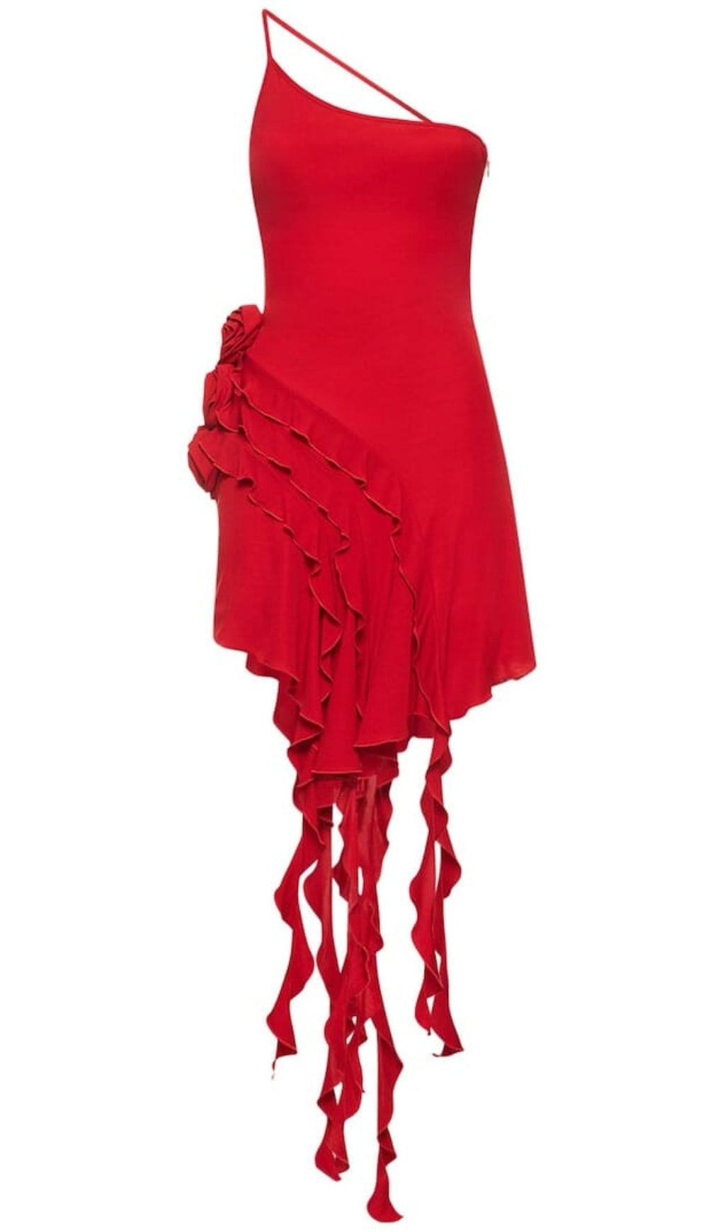 Fashionslee Women Rose-Detail Ruffled Mini Dress In Red