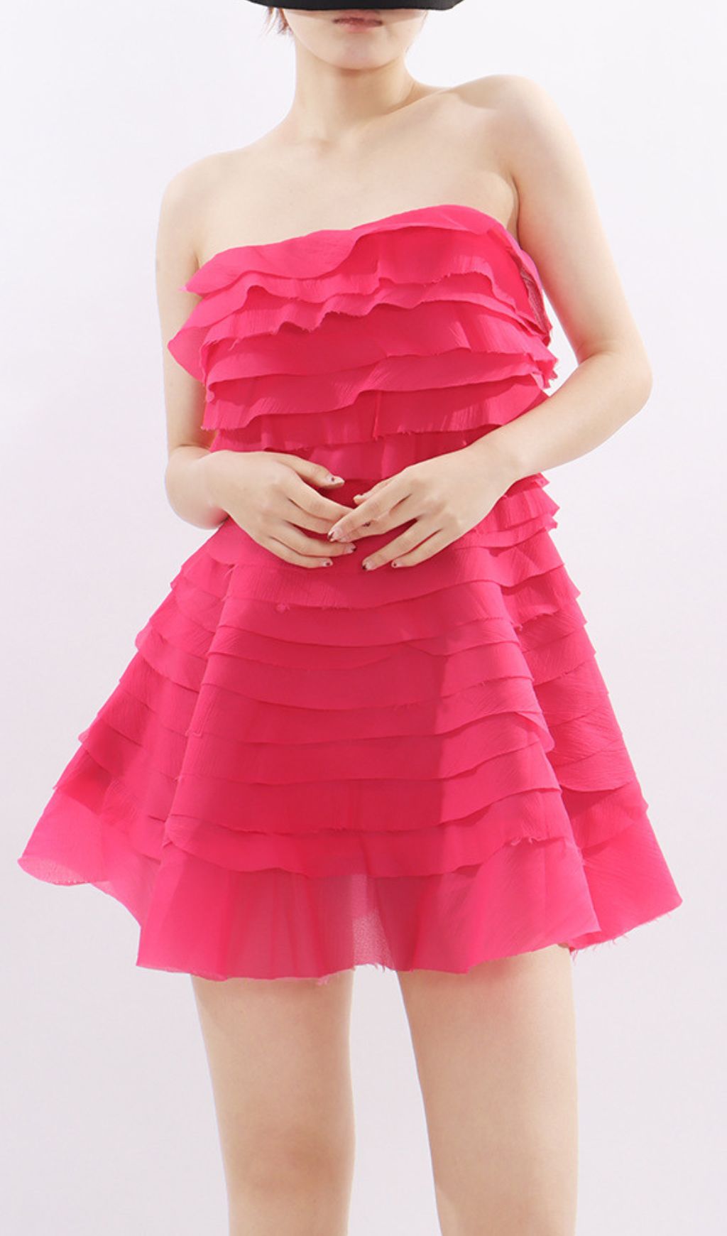 247c58aff93a0f3cdf09d58c6c783a70.jpg Fashionslee Women Kalie Pink Strapless Ruffle Mini Dress