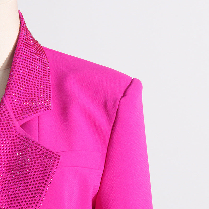 Fashionslee Women Adara Rhinestone Coat In Hot Pink