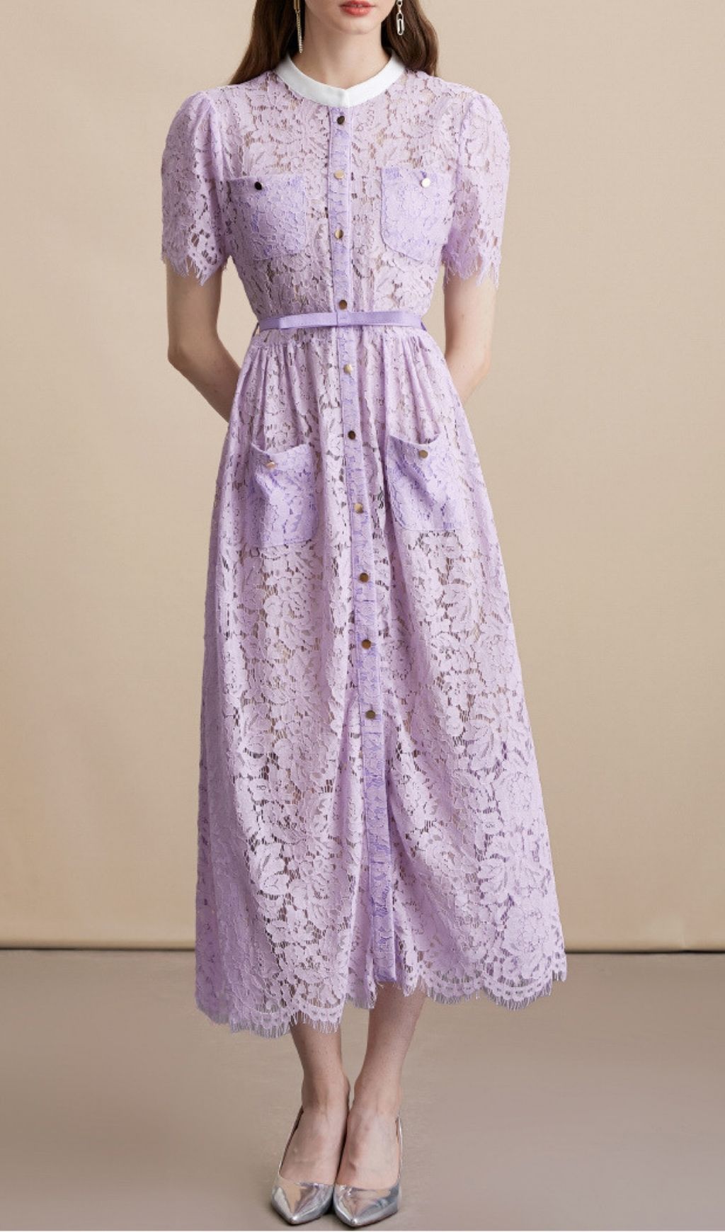 Fashionslee Women Kianda Purple Lace Midi Dress