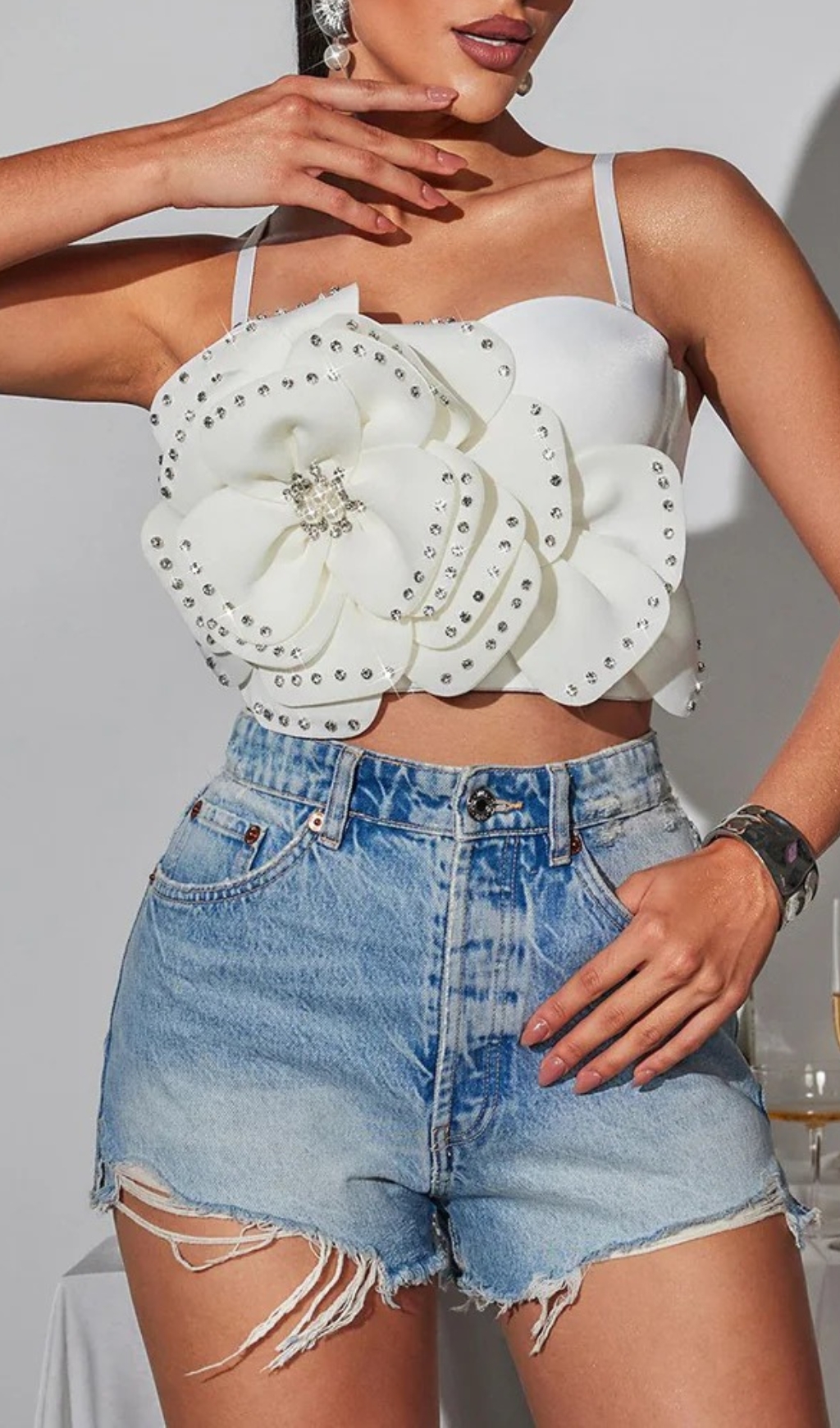24d12bf2423e1e8d61f6c37d2a3cffec.jpg Fashionslee Women Clara Flower Rhinestone Top