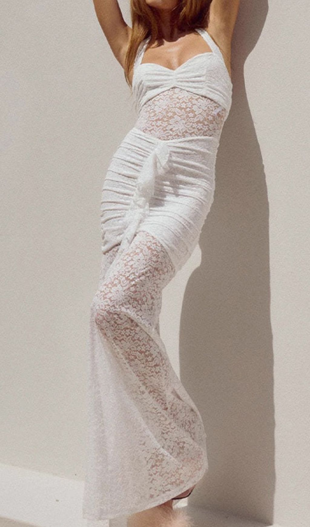 24e3675c6e1208a179b0ad5be14f47ab.jpg Fashionslee Women Fusayo White Halter Ruched Lace Maxi Dress