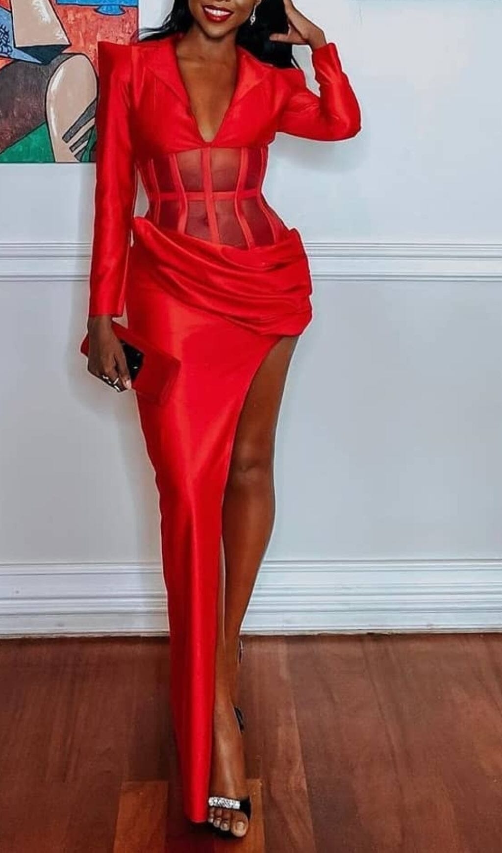 Fashionslee Women Corset Plunge Jacket Dress In Red