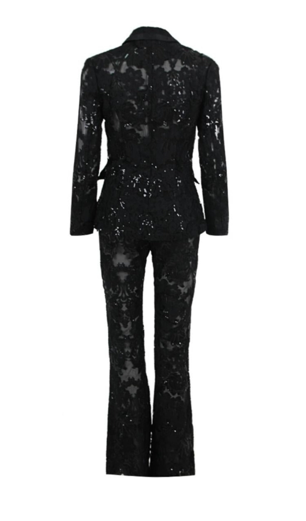 Fashionslee Women Black Lace Blazer And Pants