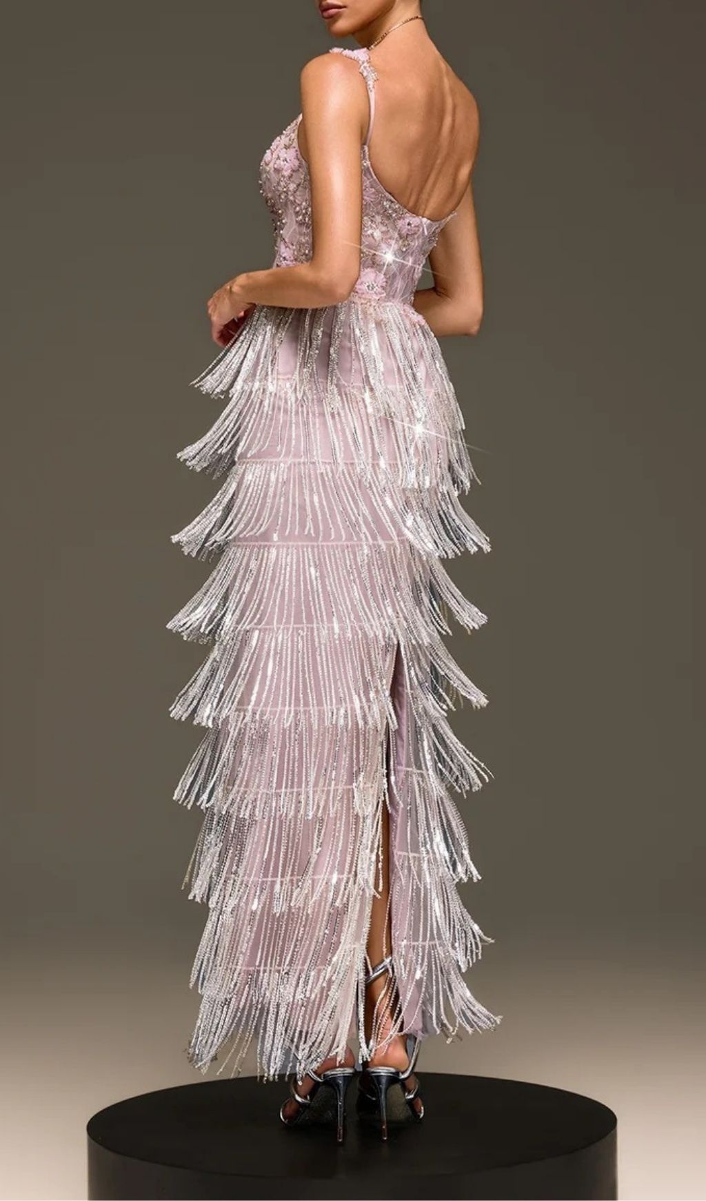 Fashionslee Women Heldris Fringe Sequin Flower Maxi Dress