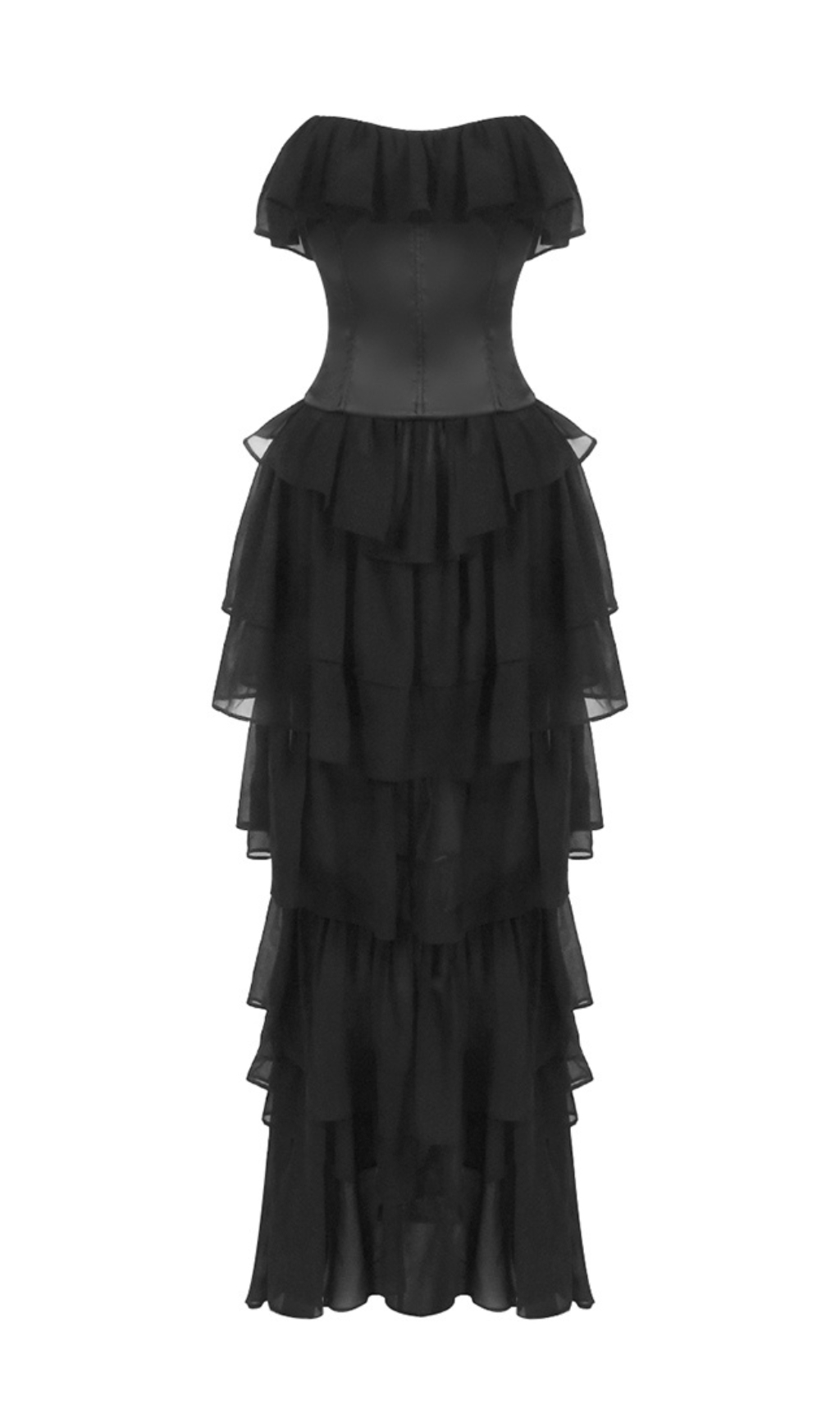 Fashionslee Women Angelie Black Ruffle Corset Maxi Dress