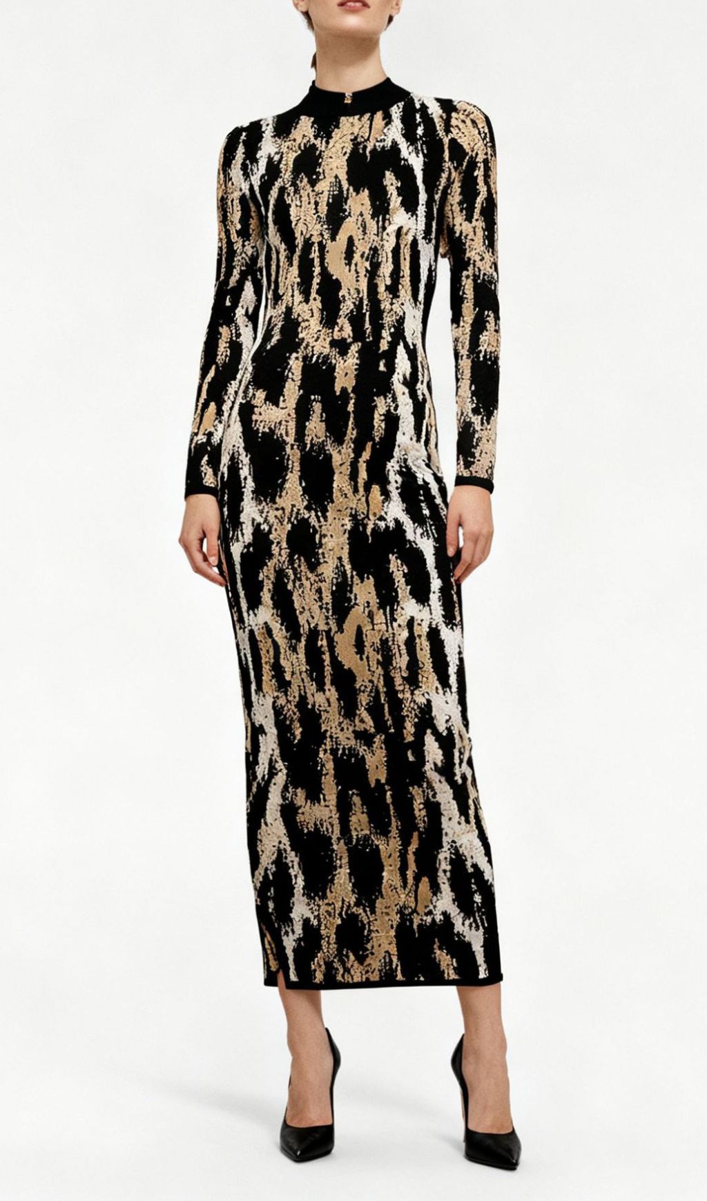 Fashionslee Women Ingenue Leopard Long Sleeve Midi Dress