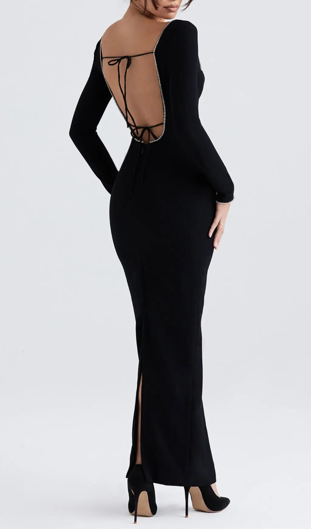 2544a110b8347020536bb541f77f9a8e.jpeg Fashionslee Women Black Crystal Embellished Maxi Dress