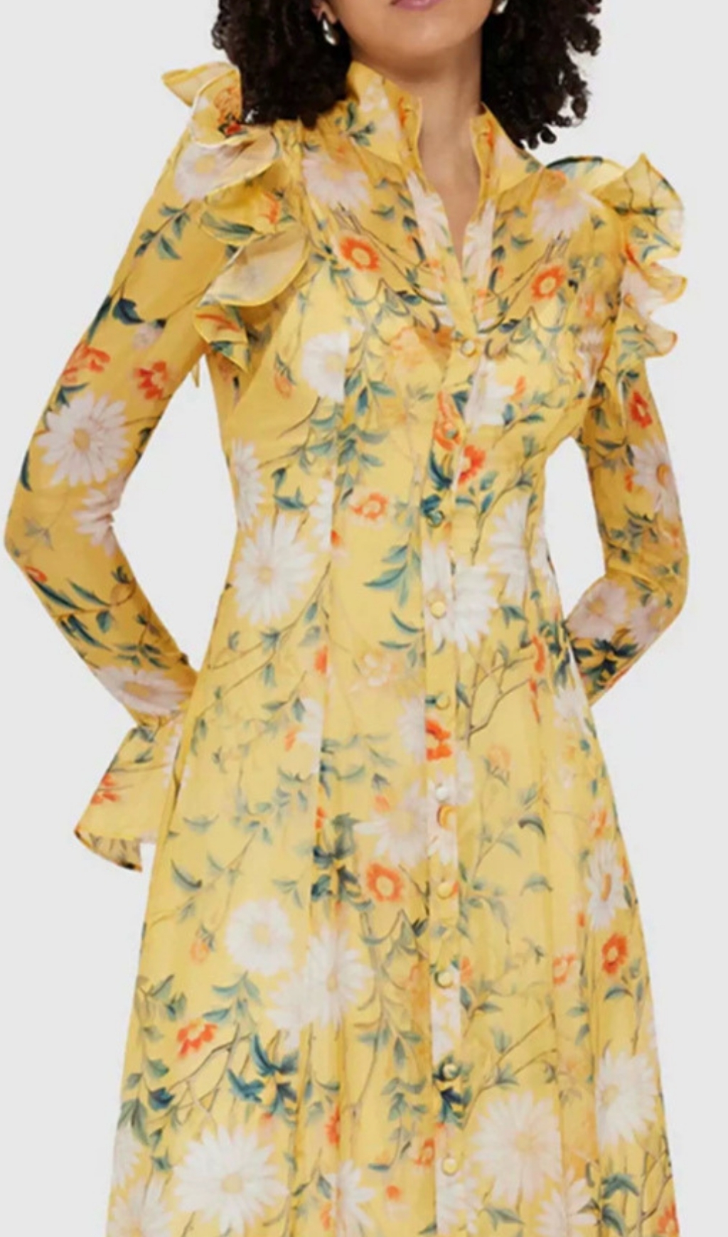 254a23b81ff24ae38356ba49119adbd7.jpg Fashionslee Women Eder Yellow Floral Long Sleeve Midi Dress