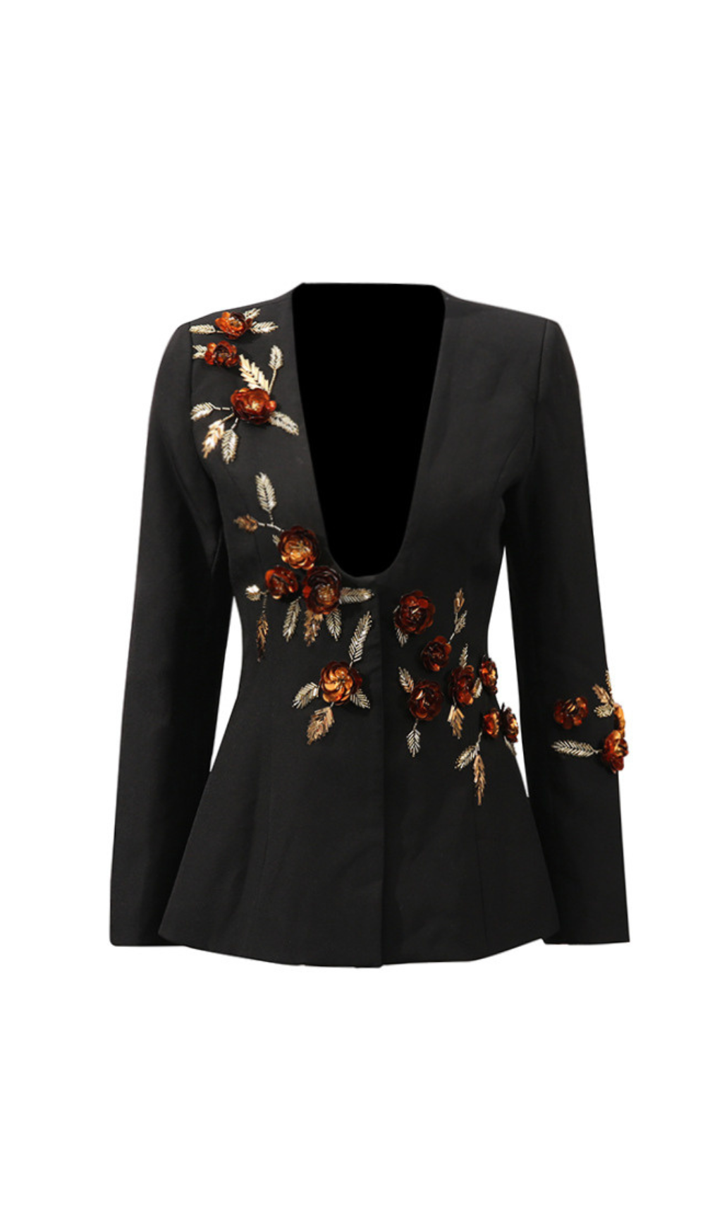 Fashionslee Women Gimbya Black Flower Embellished Blazer