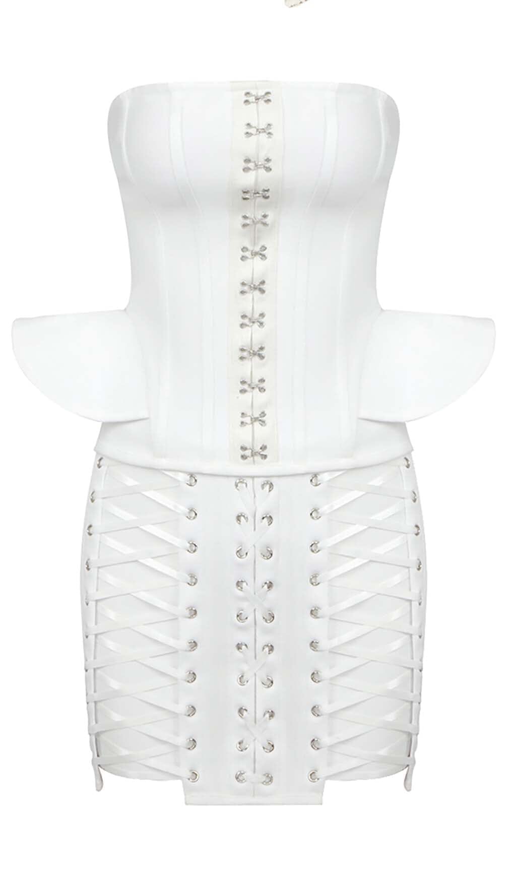 2574eaa723f345064d6c0c274ffb337a.jpeg Fashionslee Women Lace-Up Off Shoulder Mini Dress In White