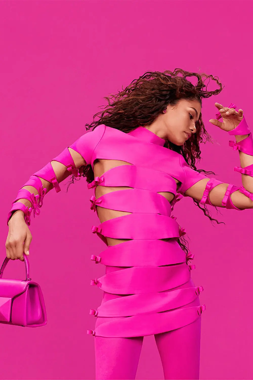 Fashionslee Women Long Sleeve Hollow Out Mini Bandage Dress In Pink