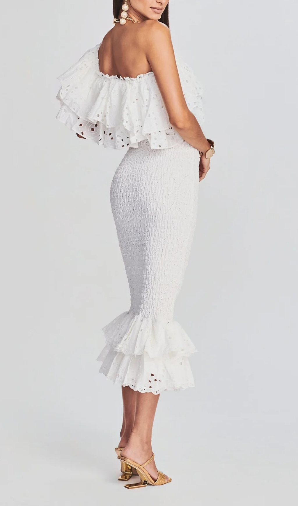 Fashionslee Women Aintzane White Ruffles Two Piece Set