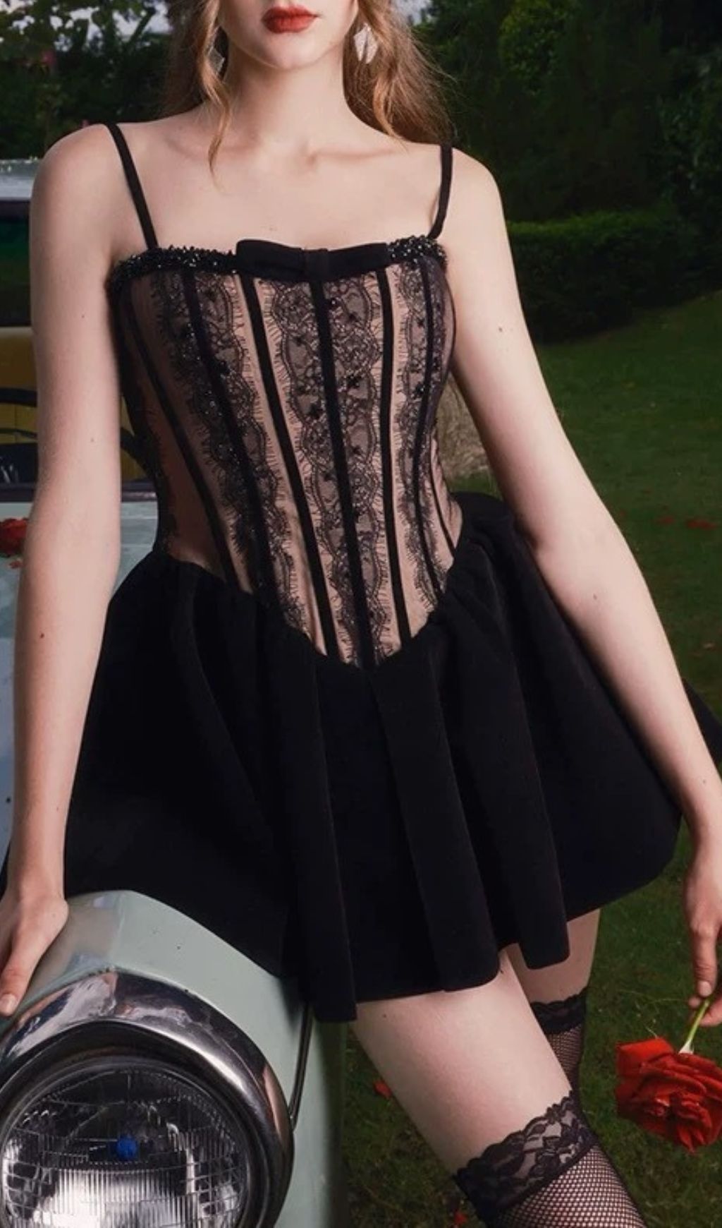 Fashionslee Women Iorwen Black Lace Corset Mini Dress