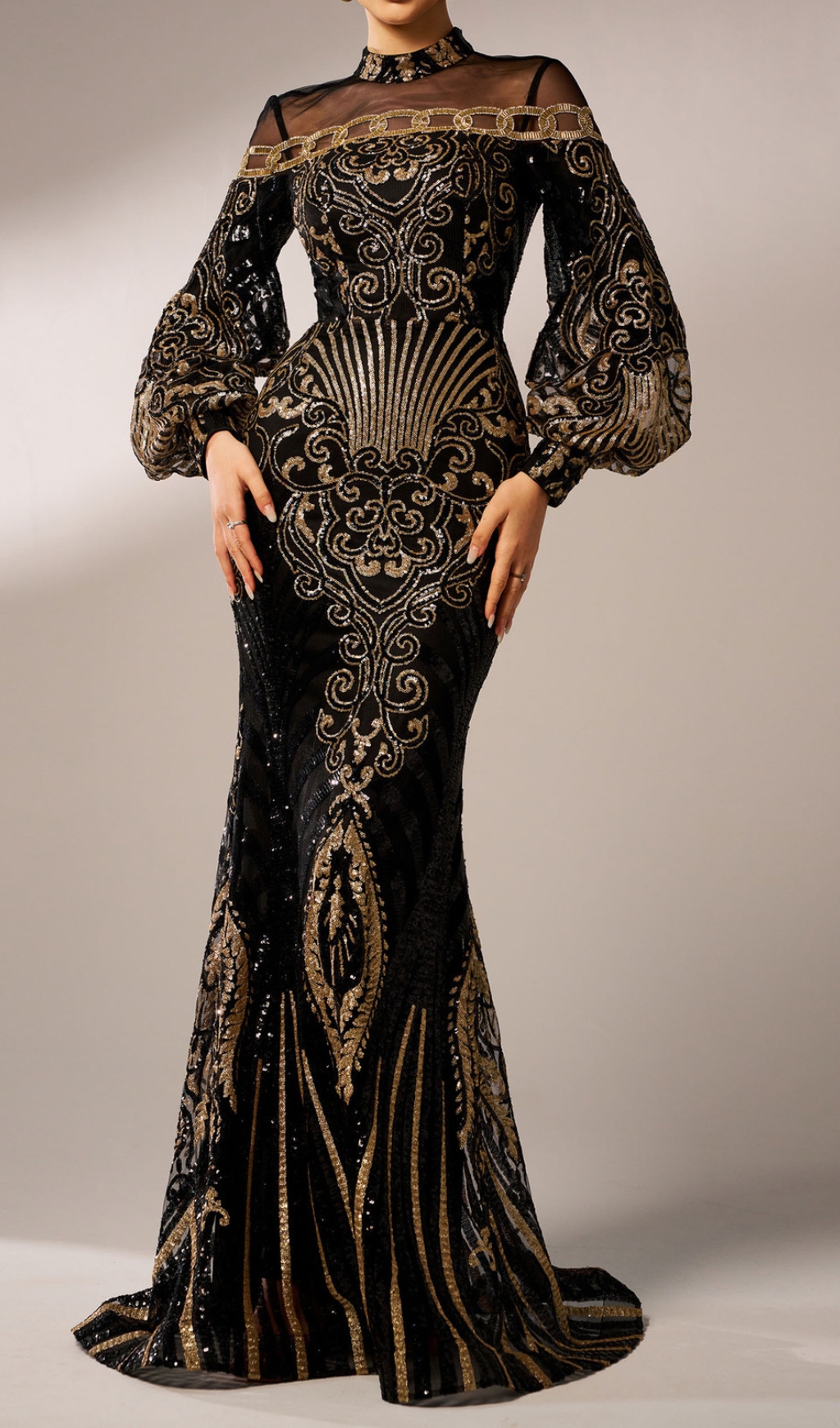 Fashionslee Women Caro Black Long Sleeve Sequin Maxi Dress