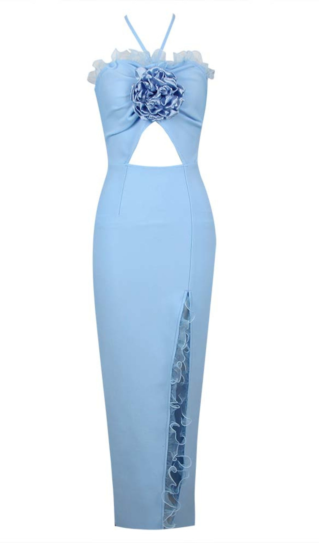 264b7ea518c5ad56c5ba9a631c1667f9.jpeg Fashionslee Women Ruffle Flower-Embellished Midi Dress In Blue