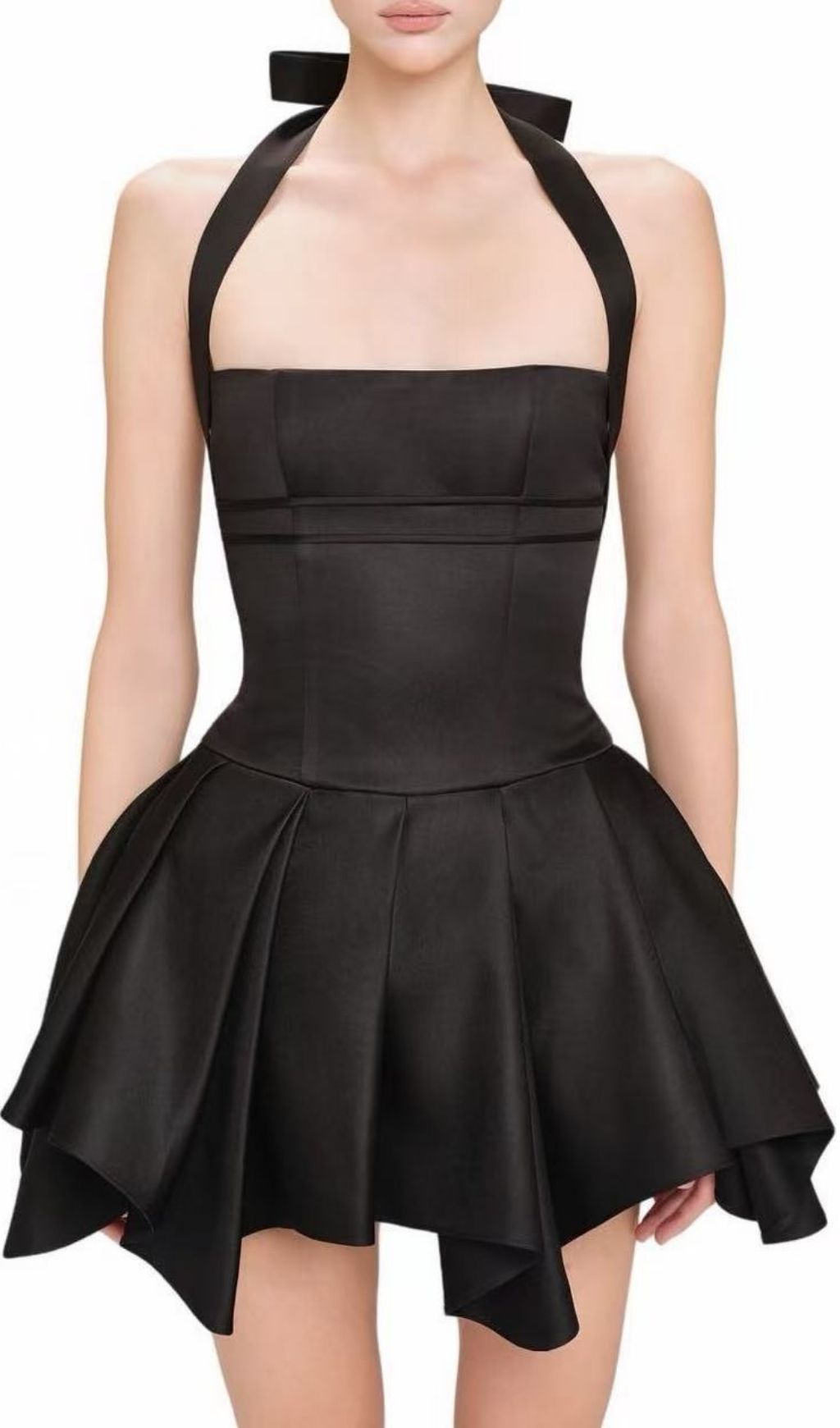 KATSU VIRAL BLACK HALTER MINI DRESS - OWNCI