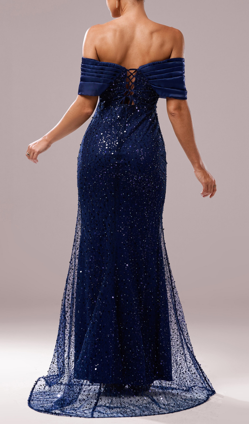 Fashionslee Women Dorit Navy Off-Shoulder Sequin Maxi Dress