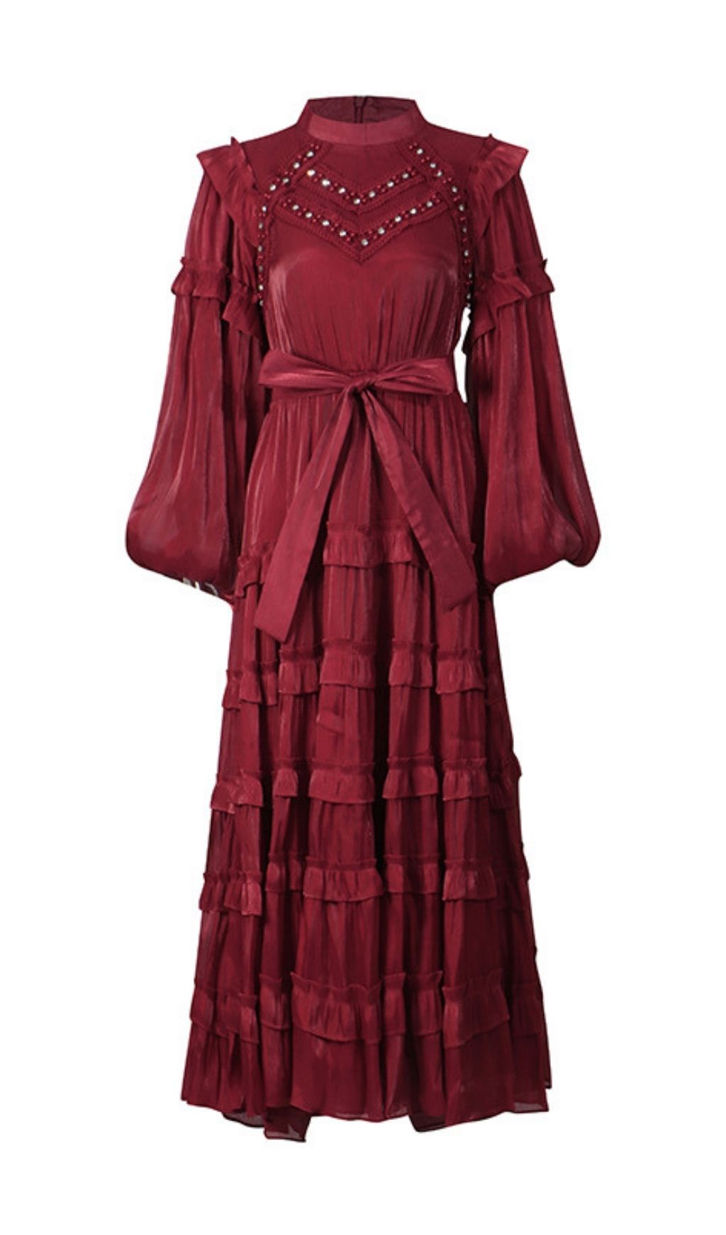 Fashionslee Women Kalyani Long Sleeve Embellished Midi Dress