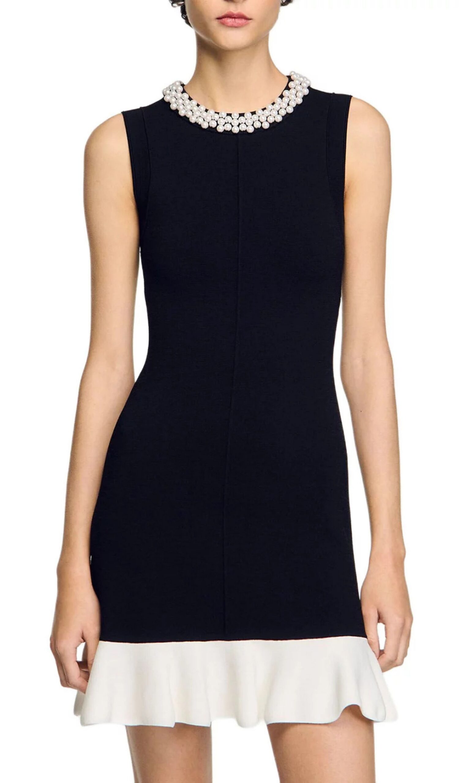 Fashionslee Women Short Knit Dress With Beaded Neck