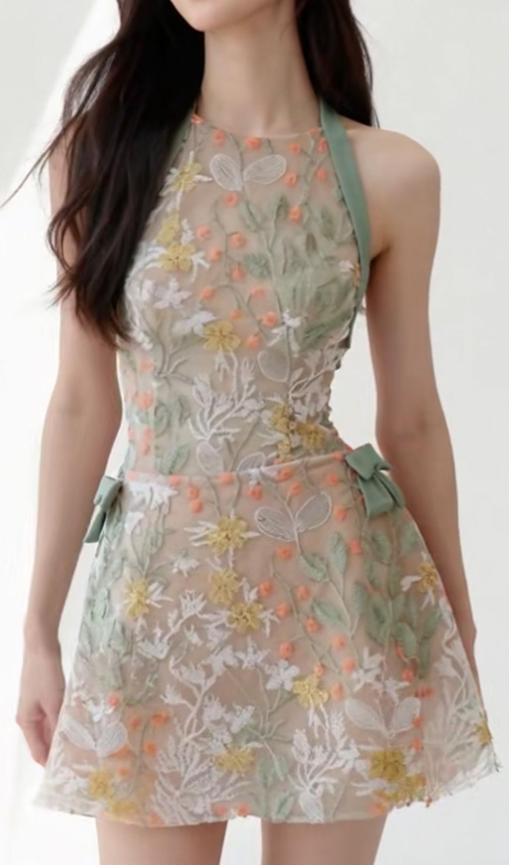 Fashionslee Women Itsuo Halter Flower Embroidery Mini Dress