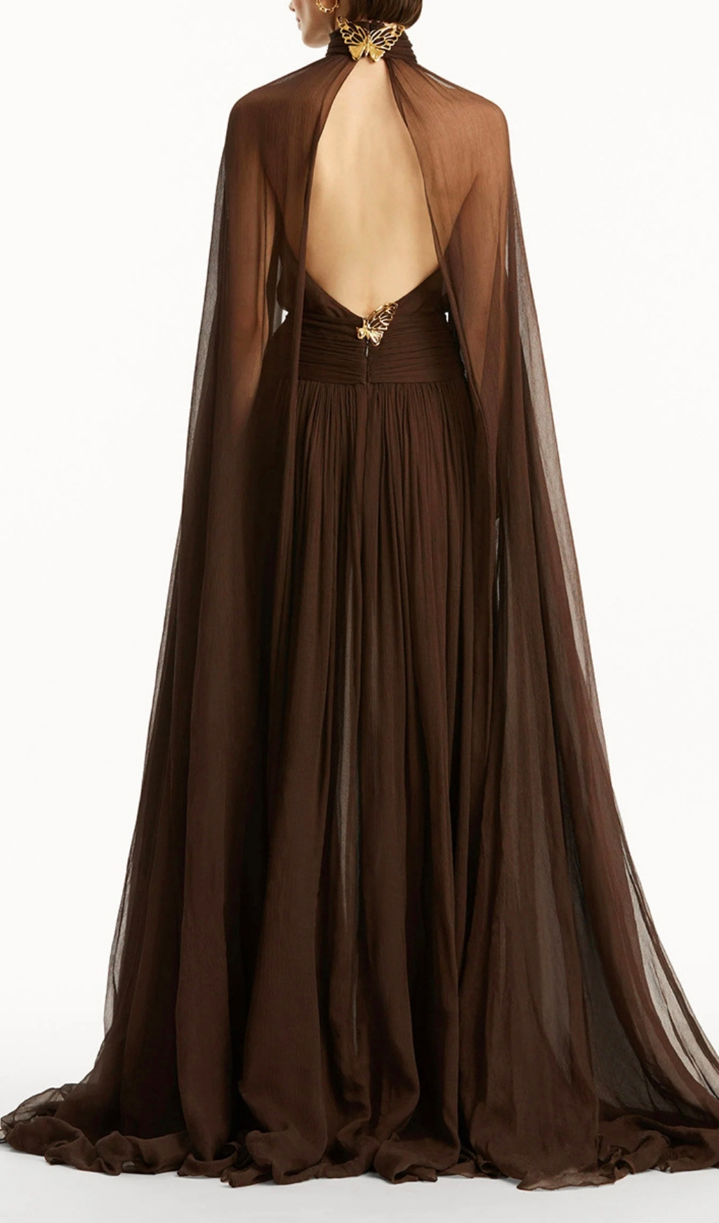 Fashionslee Women Franz Coffee Butterfly Mesh Maxi Dress