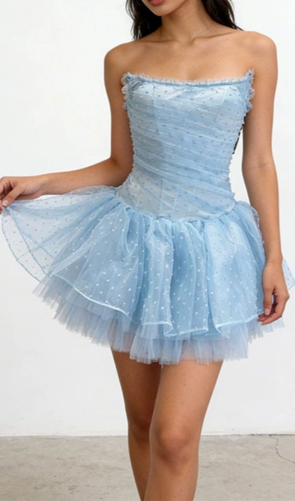 Fashionslee Women Kerra Strapless Mesh Mini Dress