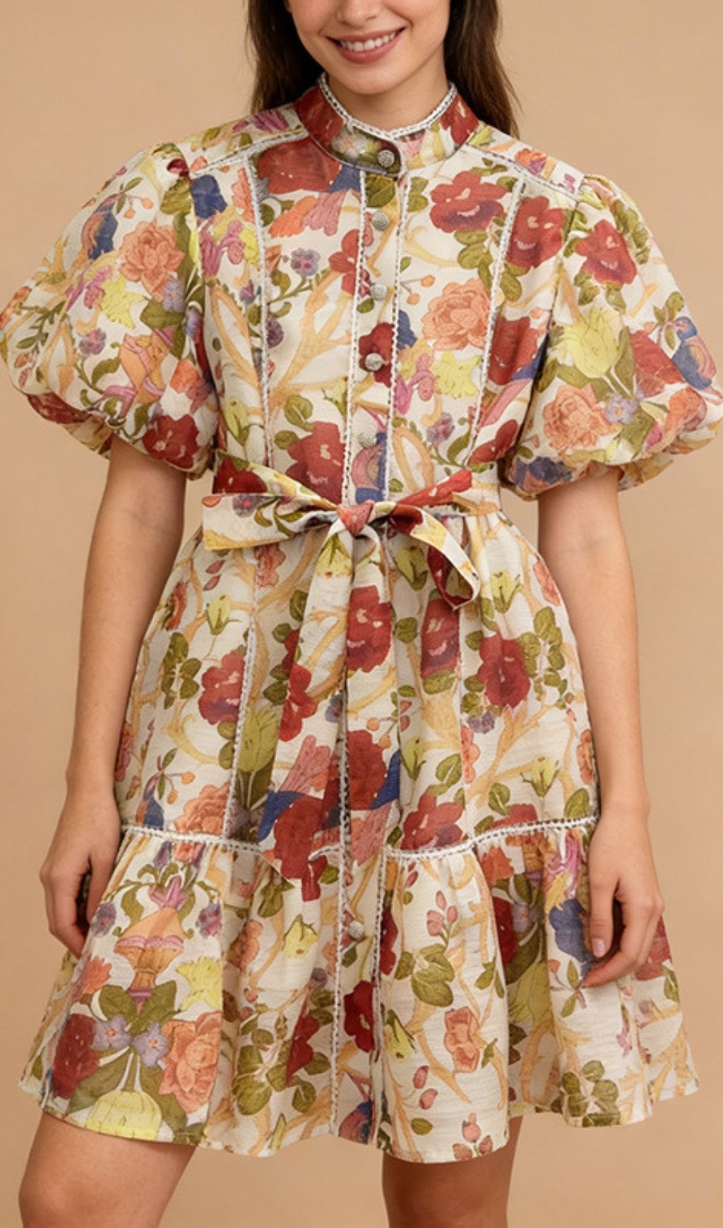 Fashionslee Women Kathia Puff Sleeve Floral Mini Dress