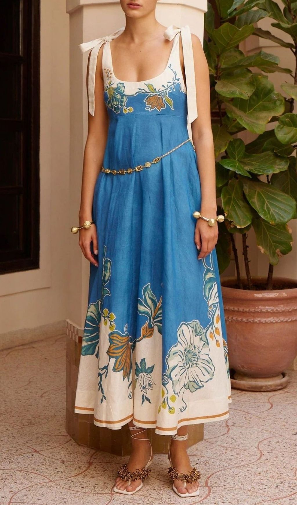 Fashionslee Women Konner Blue Printed Maxi Dress