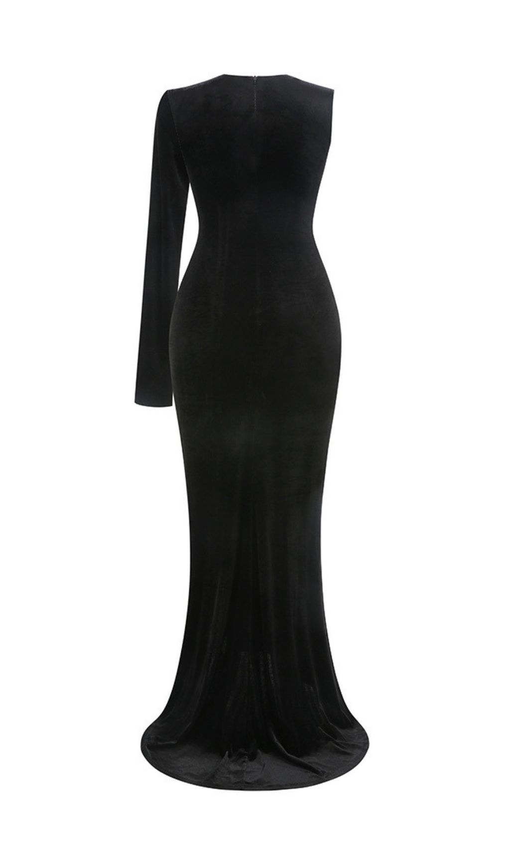 26fb65d24087cf3115683f95e7833ade.jpg Fashionslee Women Joyce Black One Sleeve Bow Maxi Velvet Dress